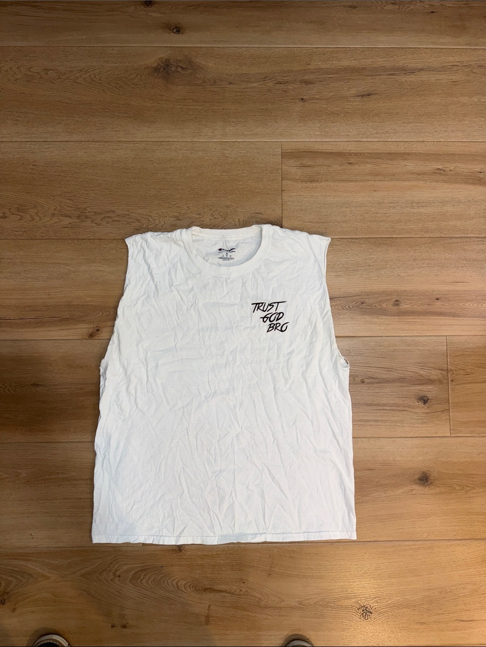 Champion Men's White Graphic Muscle Tee - Trust God Bro